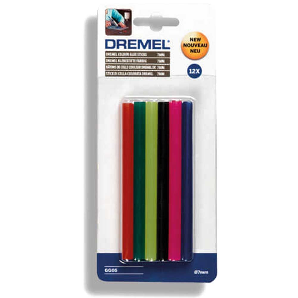 Image of Dremel Hot Melt Colour Glue Sticks 7mm 100mm Pack of 12