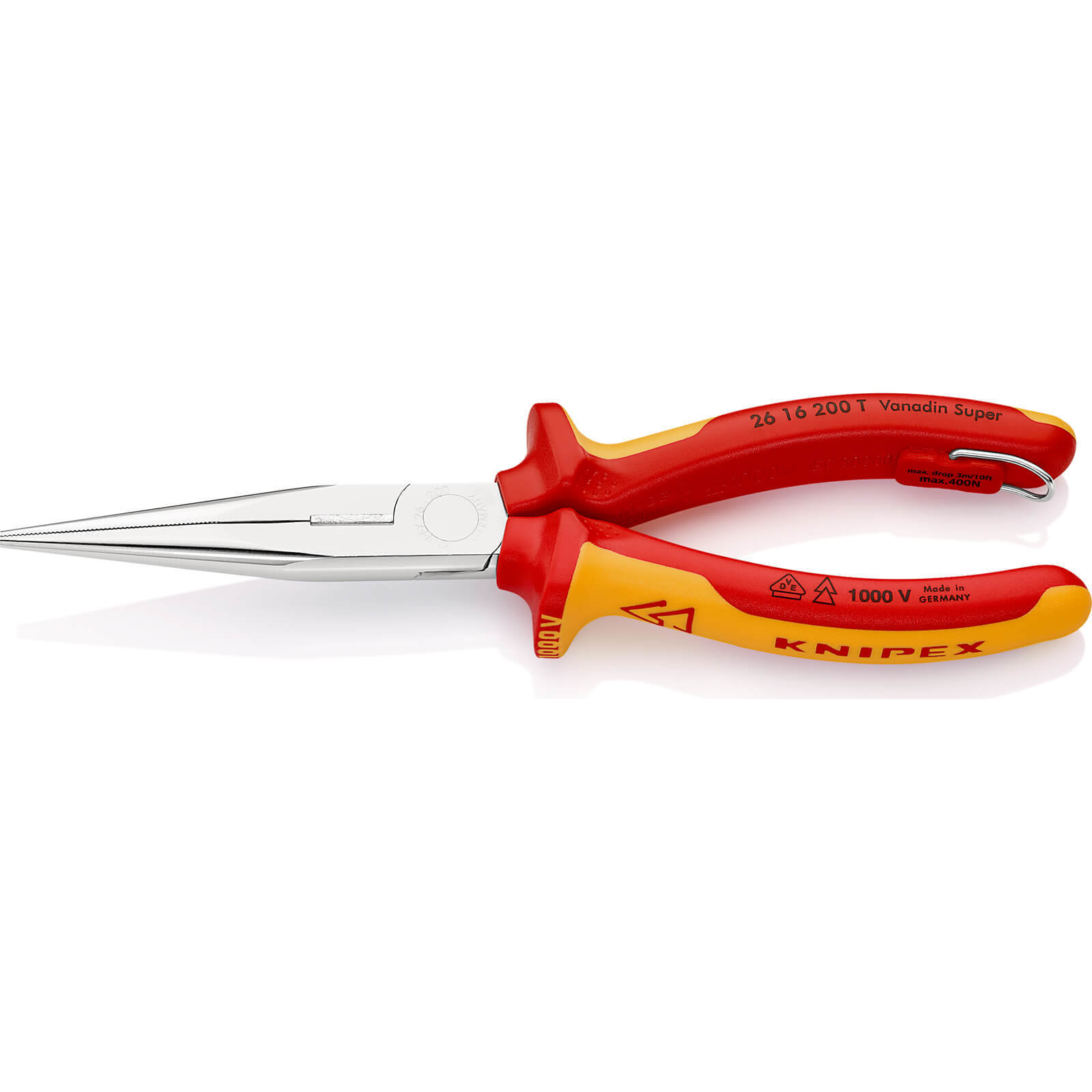 Knipex 26 16 VDE Insulated Long Nose Tethered Side Cutting Pliers 200mm