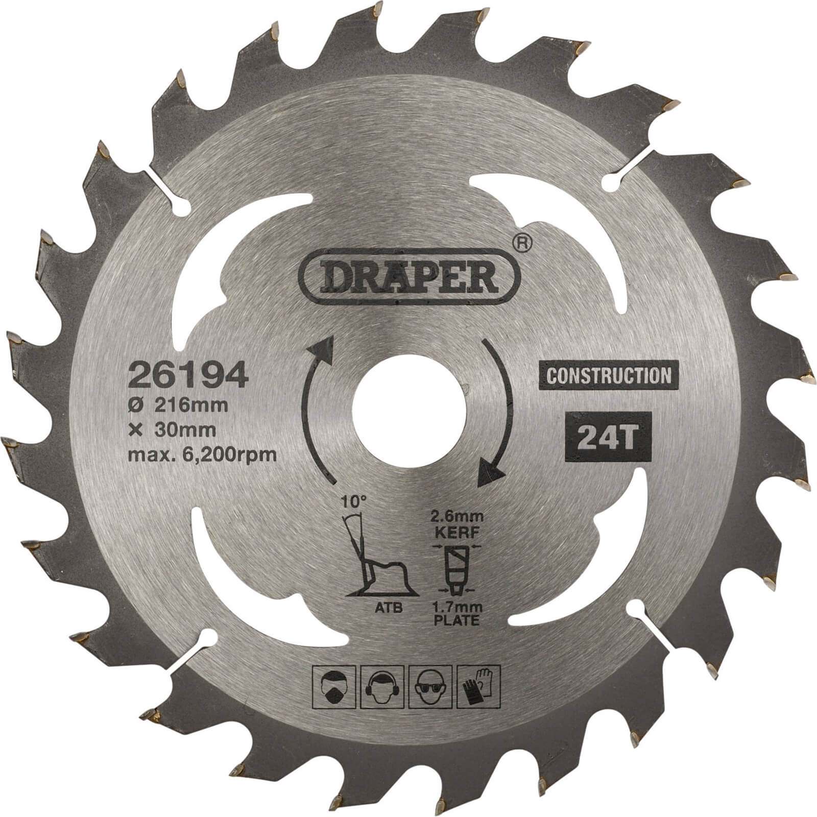 Image of Draper TCT Construction Circular Saw Blade 216mm 24T 30mm