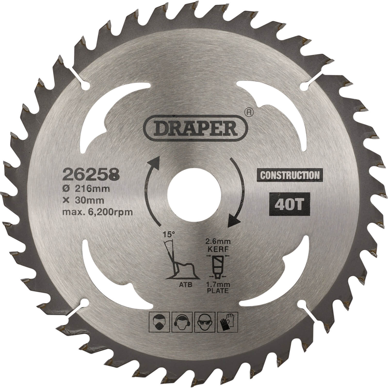 Image of Draper TCT Construction Circular Saw Blade 216mm 40T 30mm