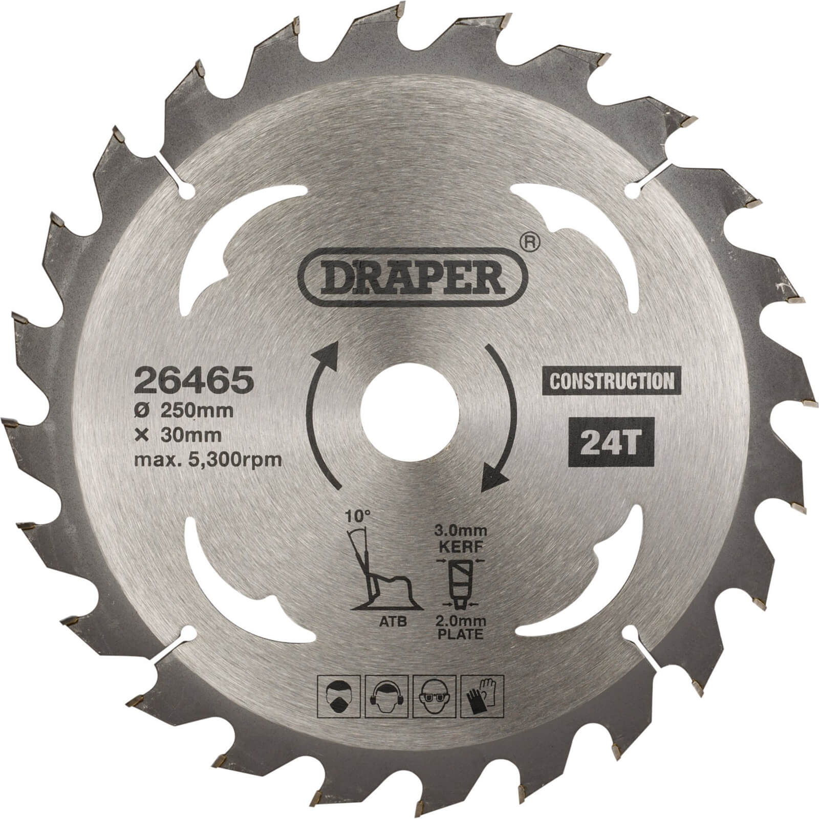 Photos - Power Tool Accessory Draper TCT Construction Circular Saw Blade 250mm 24T 30mm 26465 