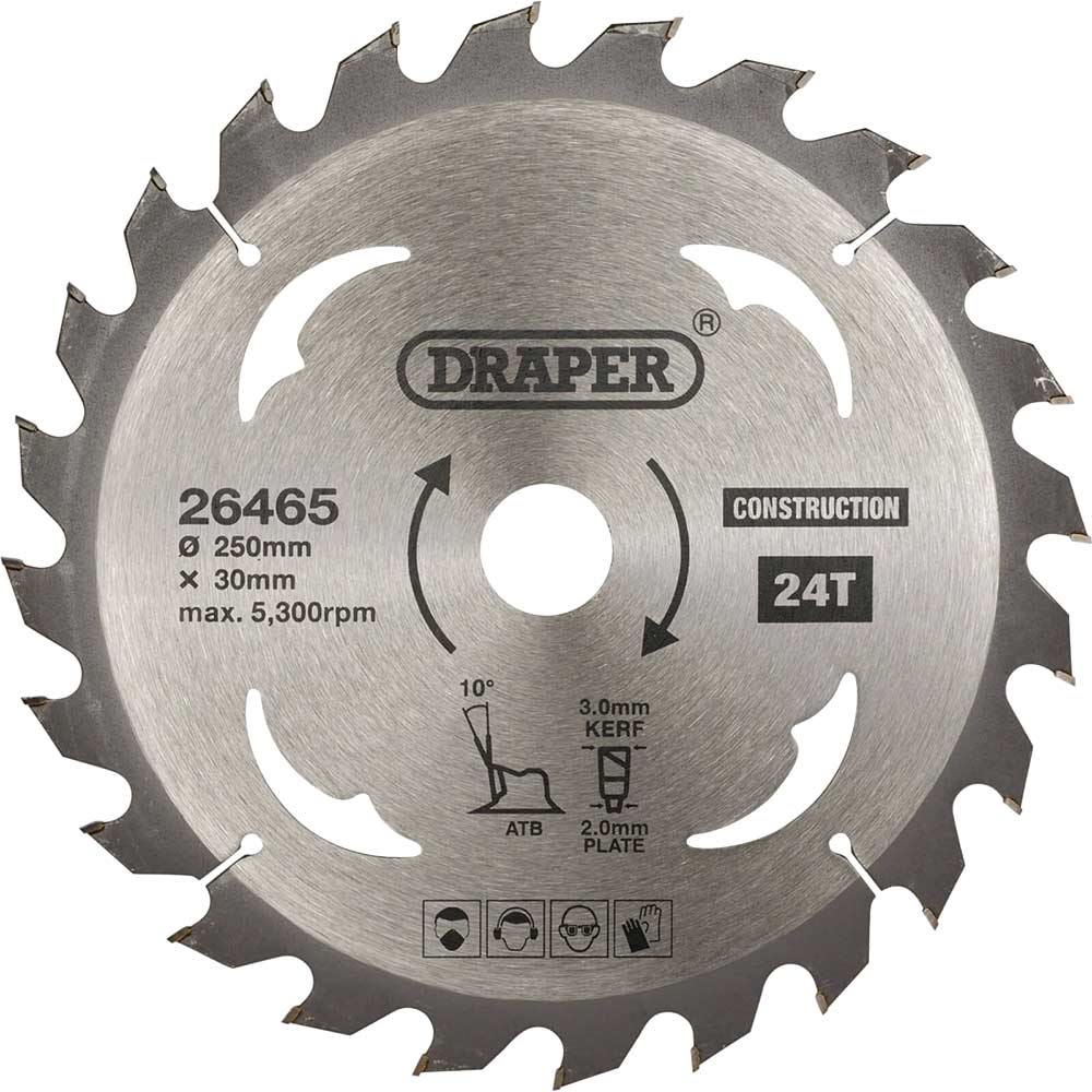 Image of Draper TCT Construction Circular Saw Blade 250mm 24T 30mm