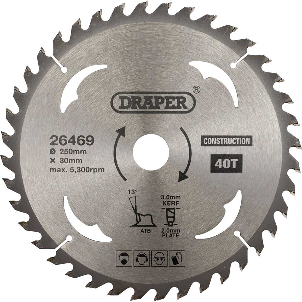 Draper TCT Construction Circular Saw Blade 250mm 40T 30mm