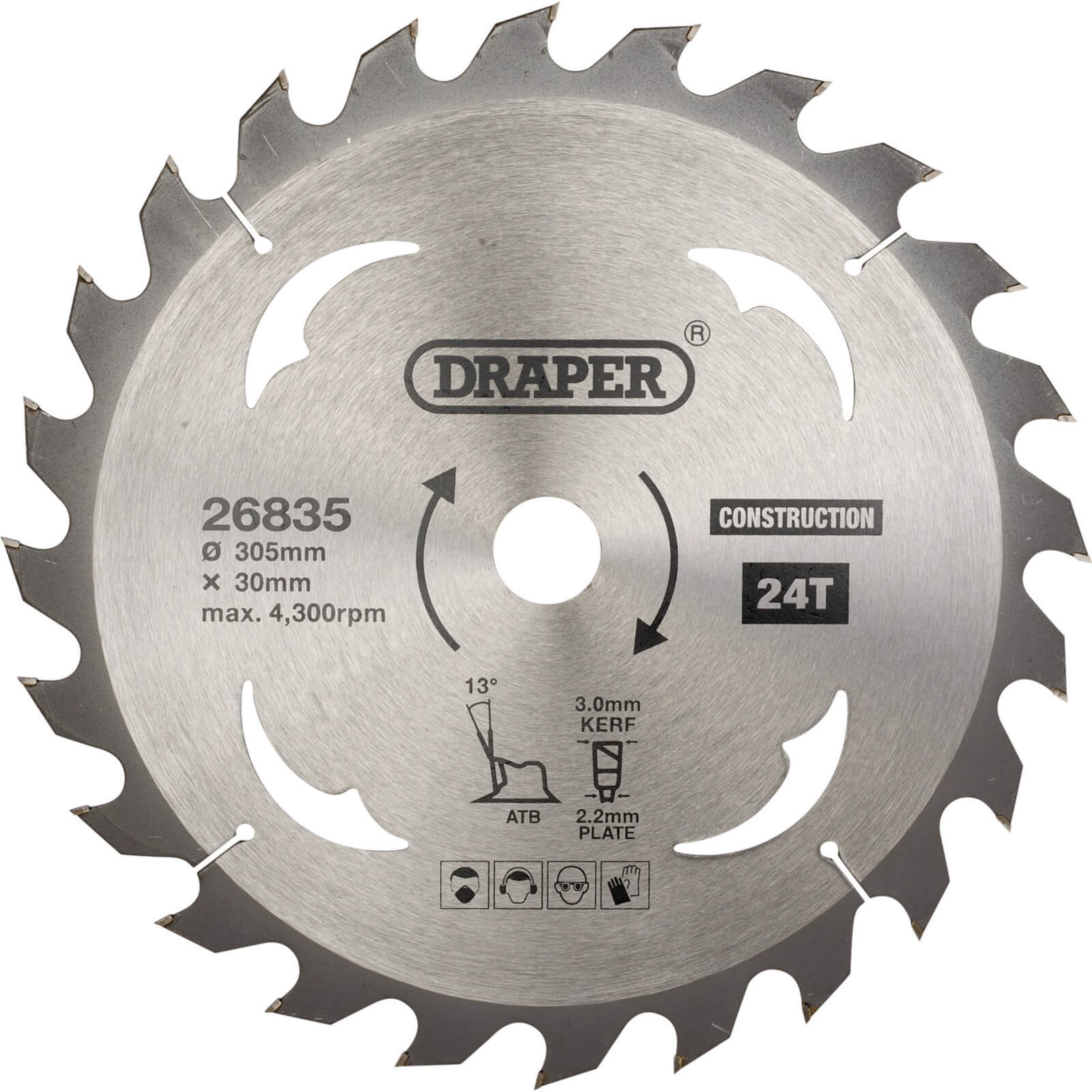Image of Draper TCT Construction Circular Saw Blade 305mm 24T 30mm