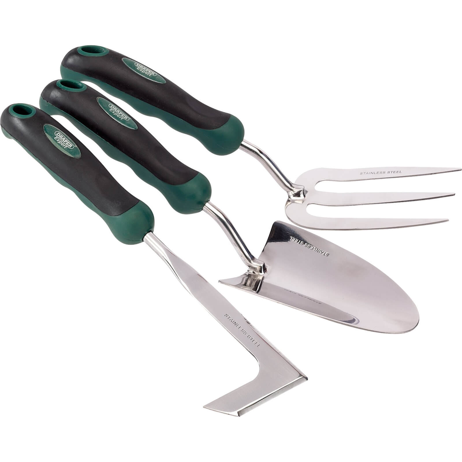 Image of Draper Expert Heavy Duty Stainless Steel Hand Fork, Trowel and Weed Fork Set