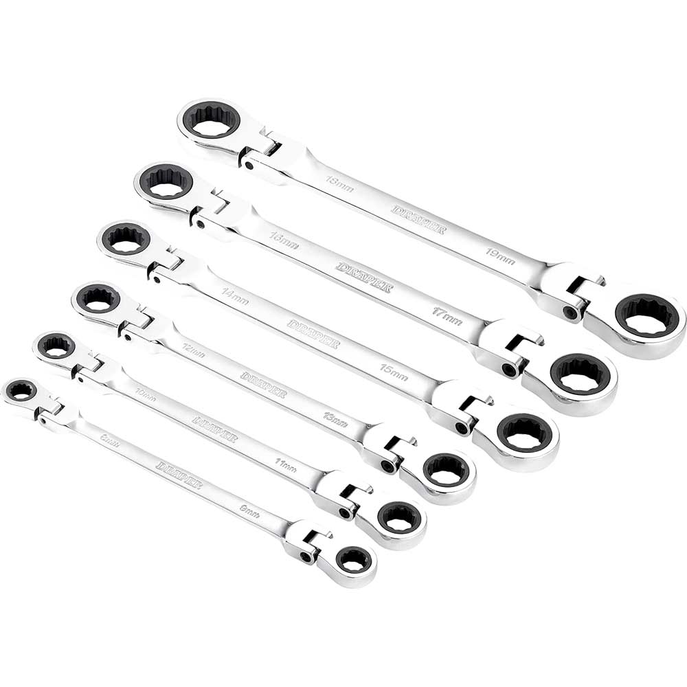 Draper Hi Torq 6 Piece Flexible Head Double Ring Ratchet Spanner Set