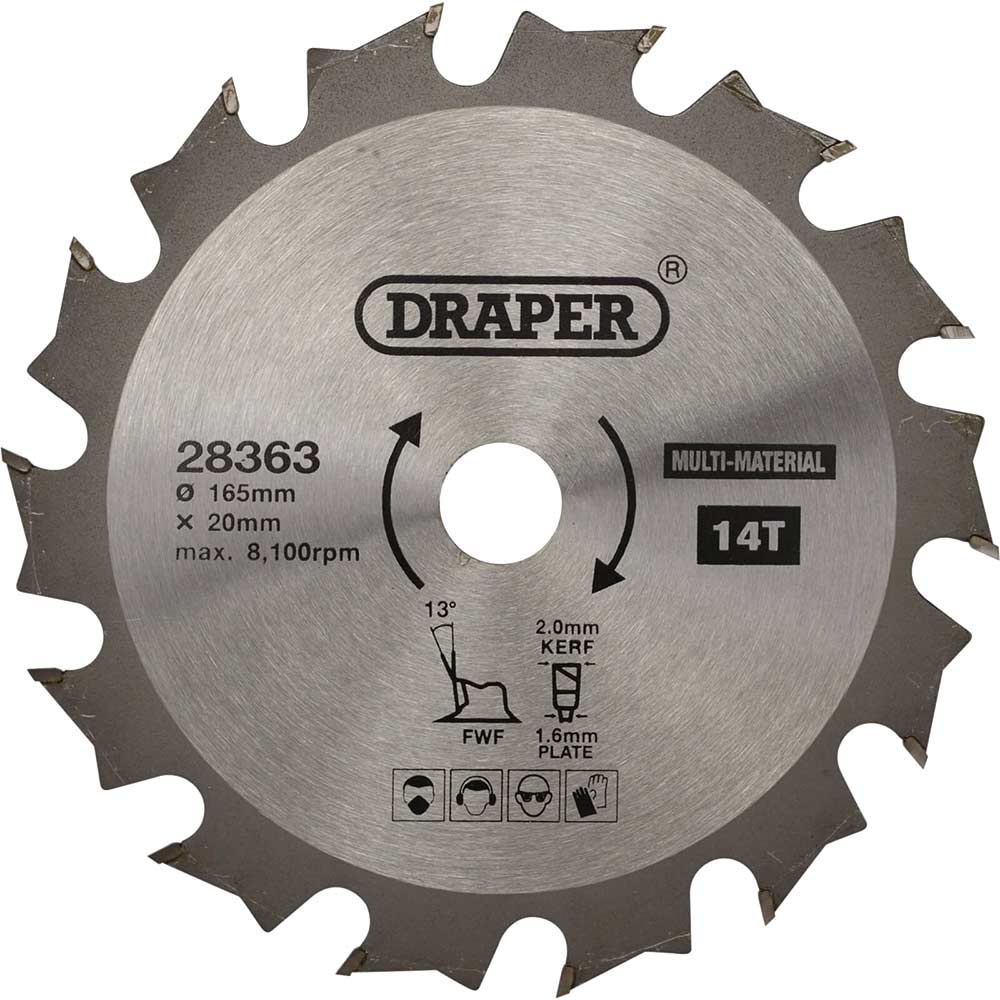 Image of Draper TCT Multi Purpose Circular Saw Blade 165mm 14T 20mm