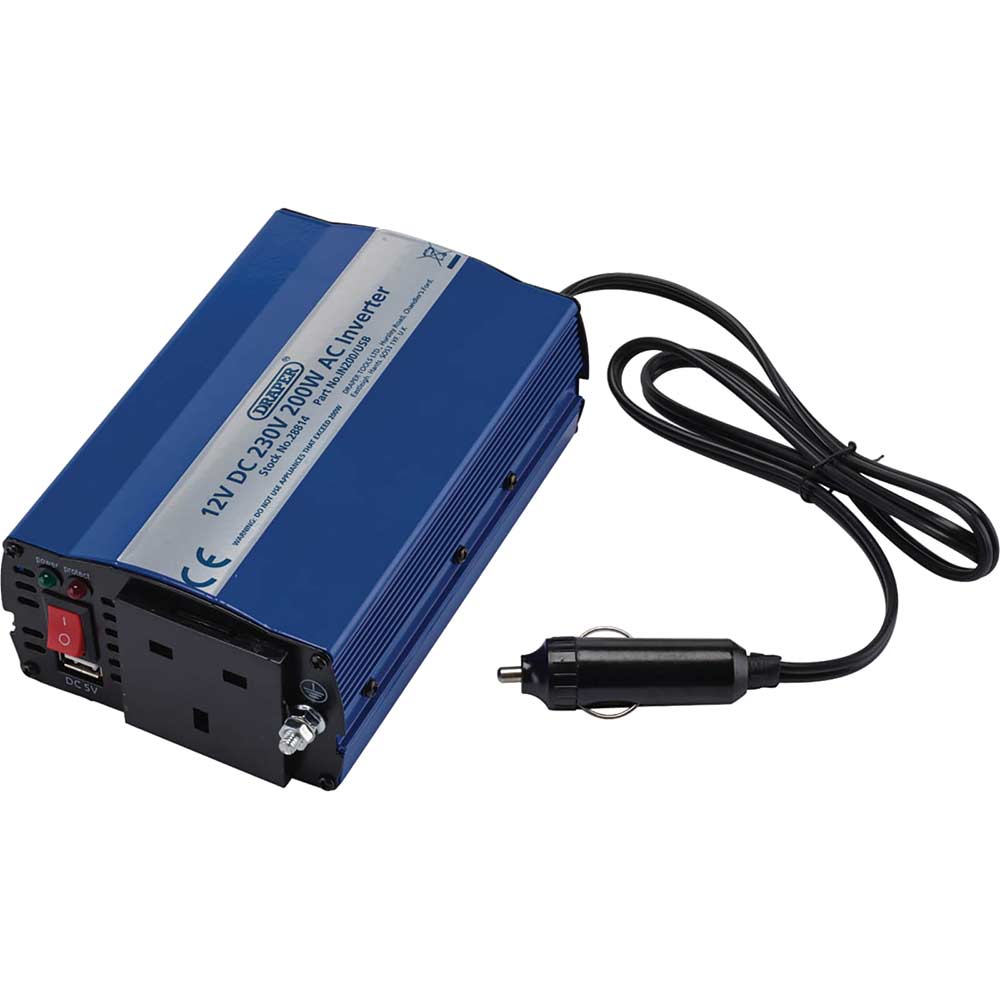 Draper IN200/USB 12v DC to 240v AC Power Inverter