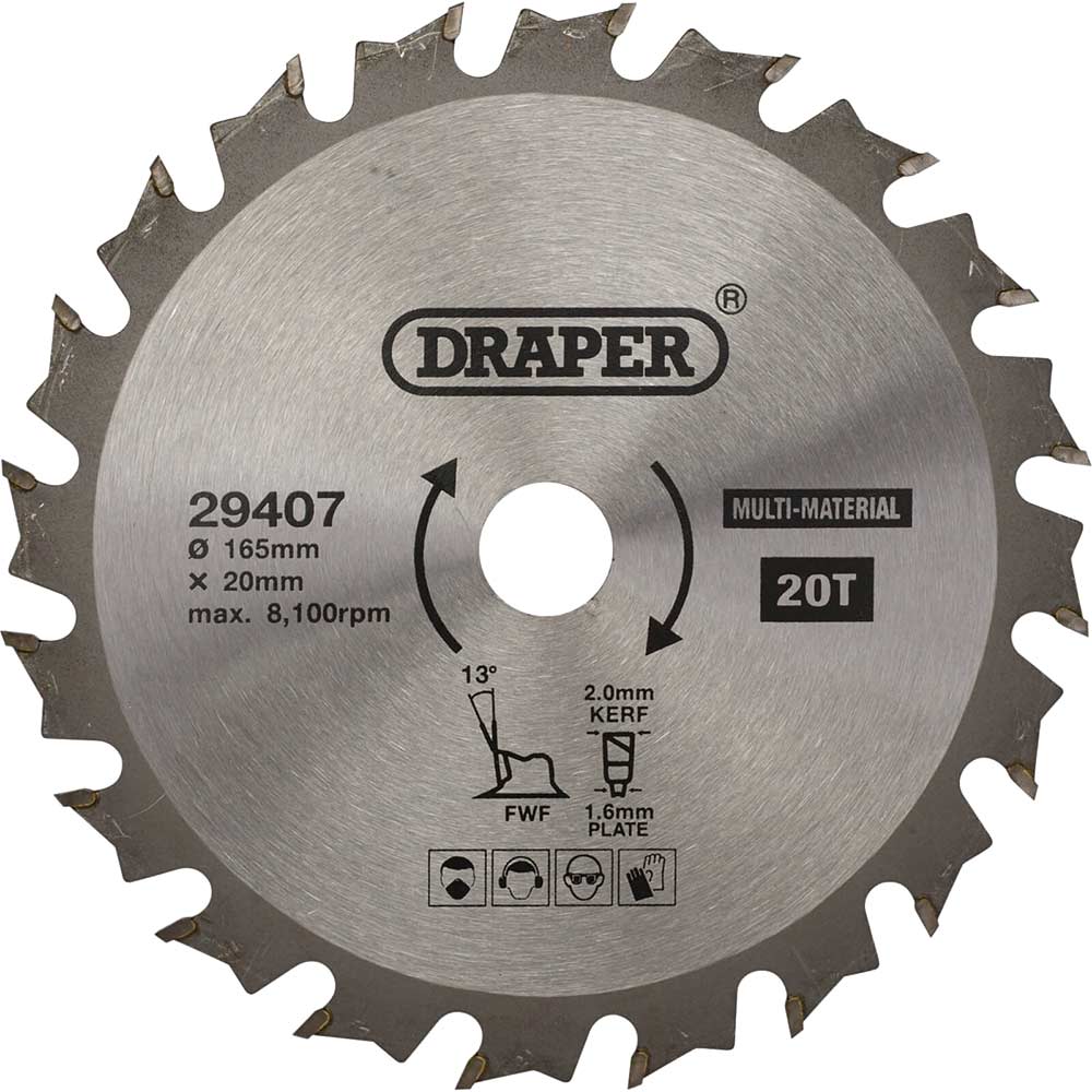 Image of Draper TCT Multi Purpose Circular Saw Blade 165mm 20T 20mm