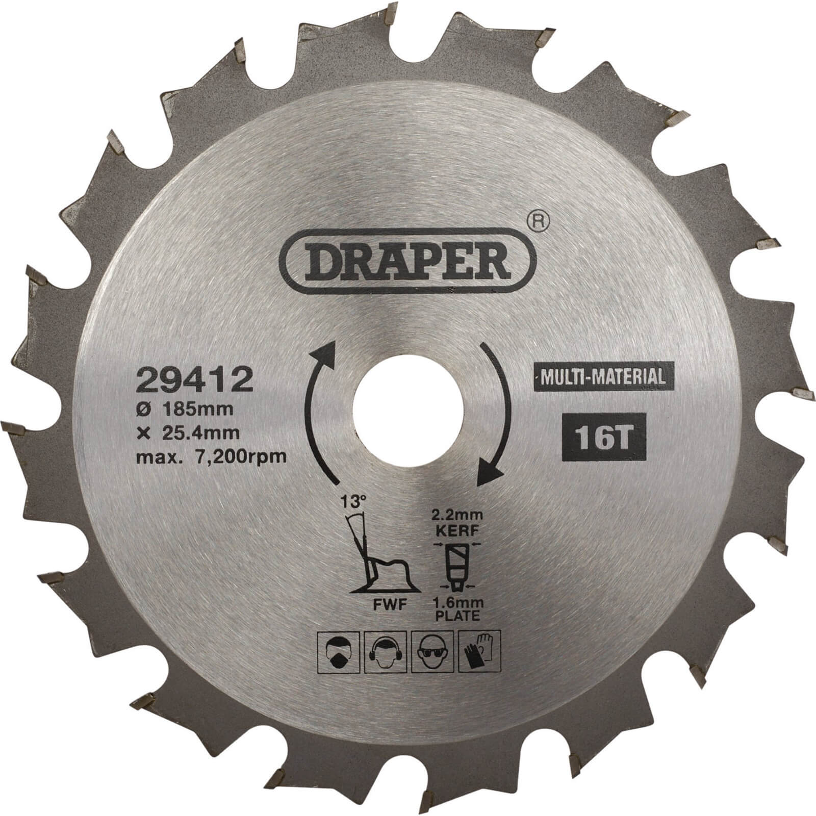 Image of Draper TCT Multi Purpose Circular Saw Blade 185mm 16T 25.4mm