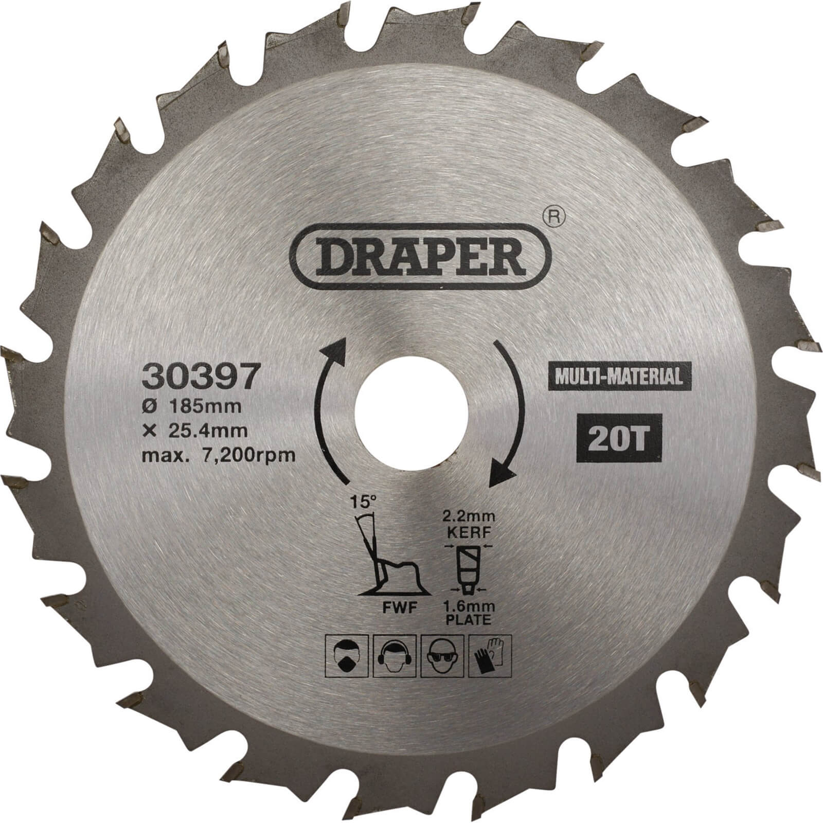 Image of Draper TCT Multi Purpose Circular Saw Blade 185mm 20T 25.4mm