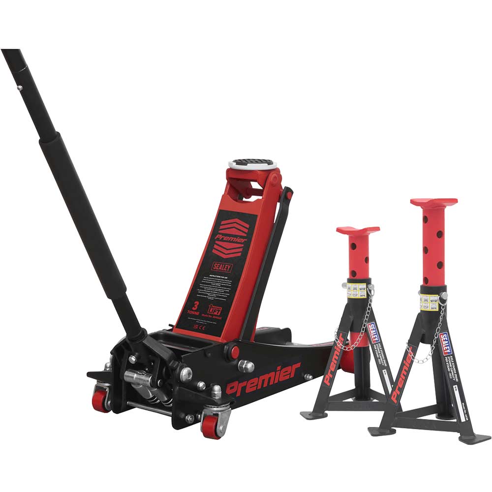 Sealey Premier 3040A Rocket Lift Trolley Jack and Axle Stands Set 3 Tonne Red