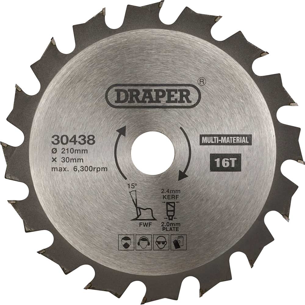 Image of Draper TCT Multi Purpose Circular Saw Blade 210mm 16T 30mm