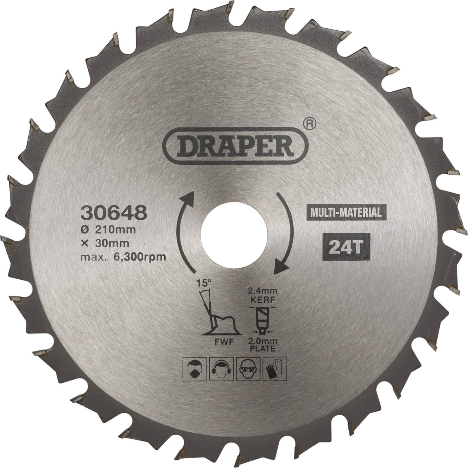 Image of Draper TCT Multi Purpose Circular Saw Blade 210mm 24T 30mm