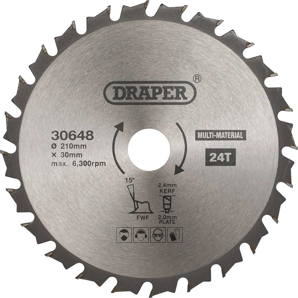 Draper TCT Multi Purpose Circular Saw Blade 210mm 24T 30mm