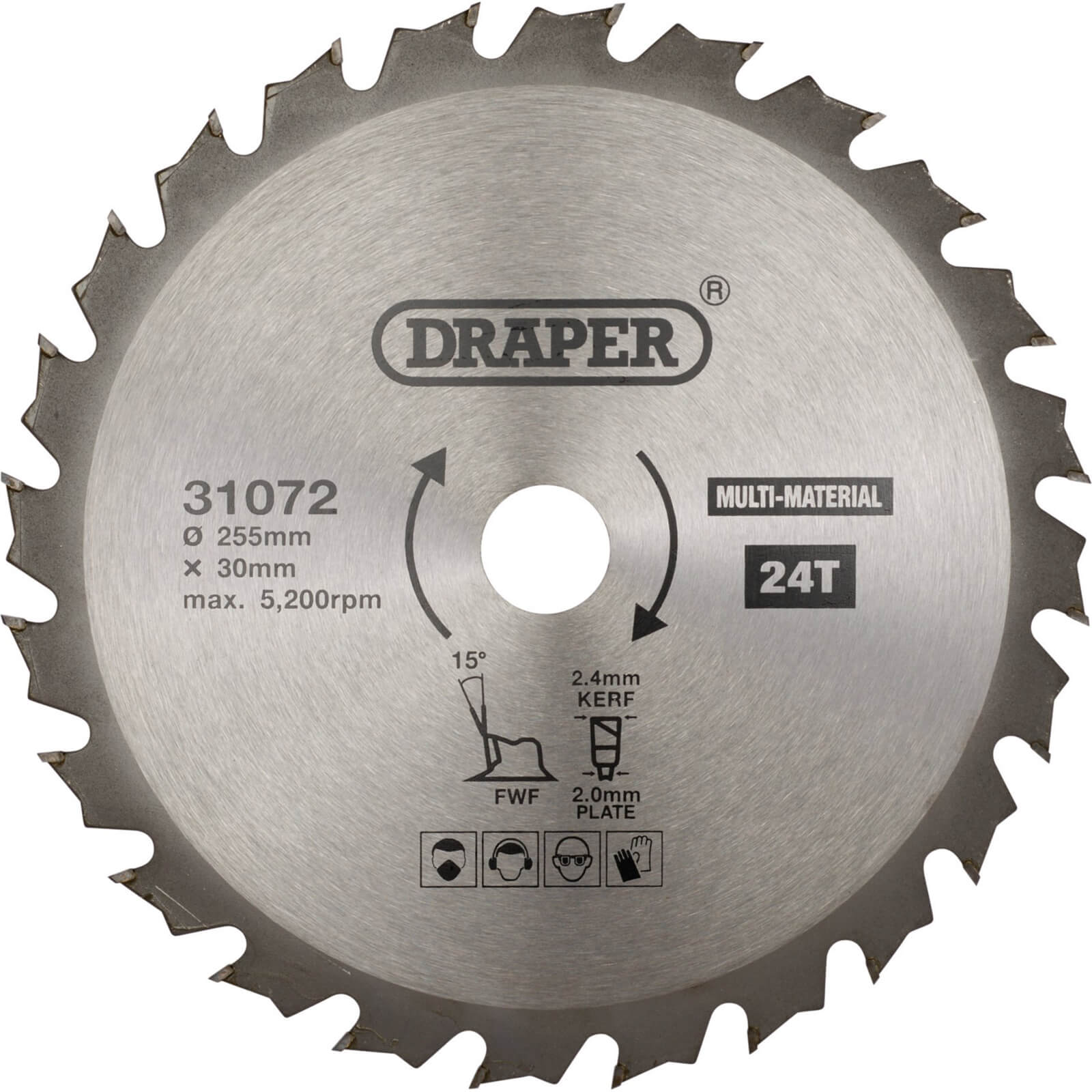 Image of Draper TCT Multi Purpose Circular Saw Blade 255mm 24T 30mm