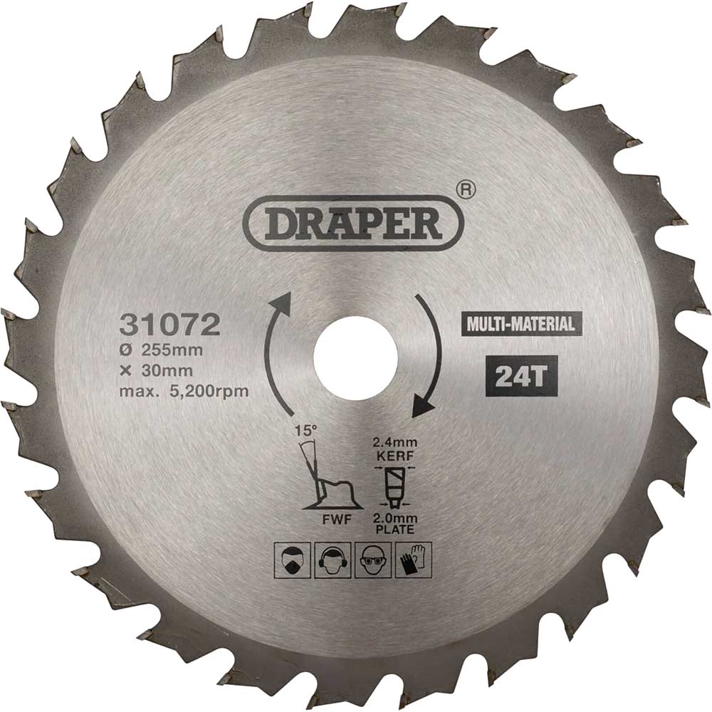Draper TCT Multi Purpose Circular Saw Blade 255mm 24T 30mm