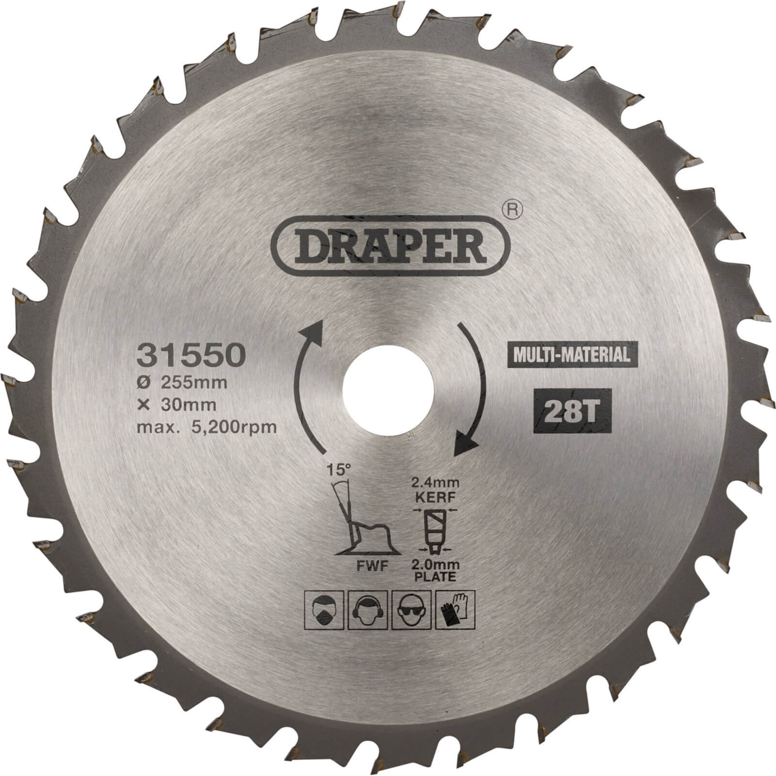 Image of Draper TCT Multi Purpose Circular Saw Blade 255mm 28T 30mm