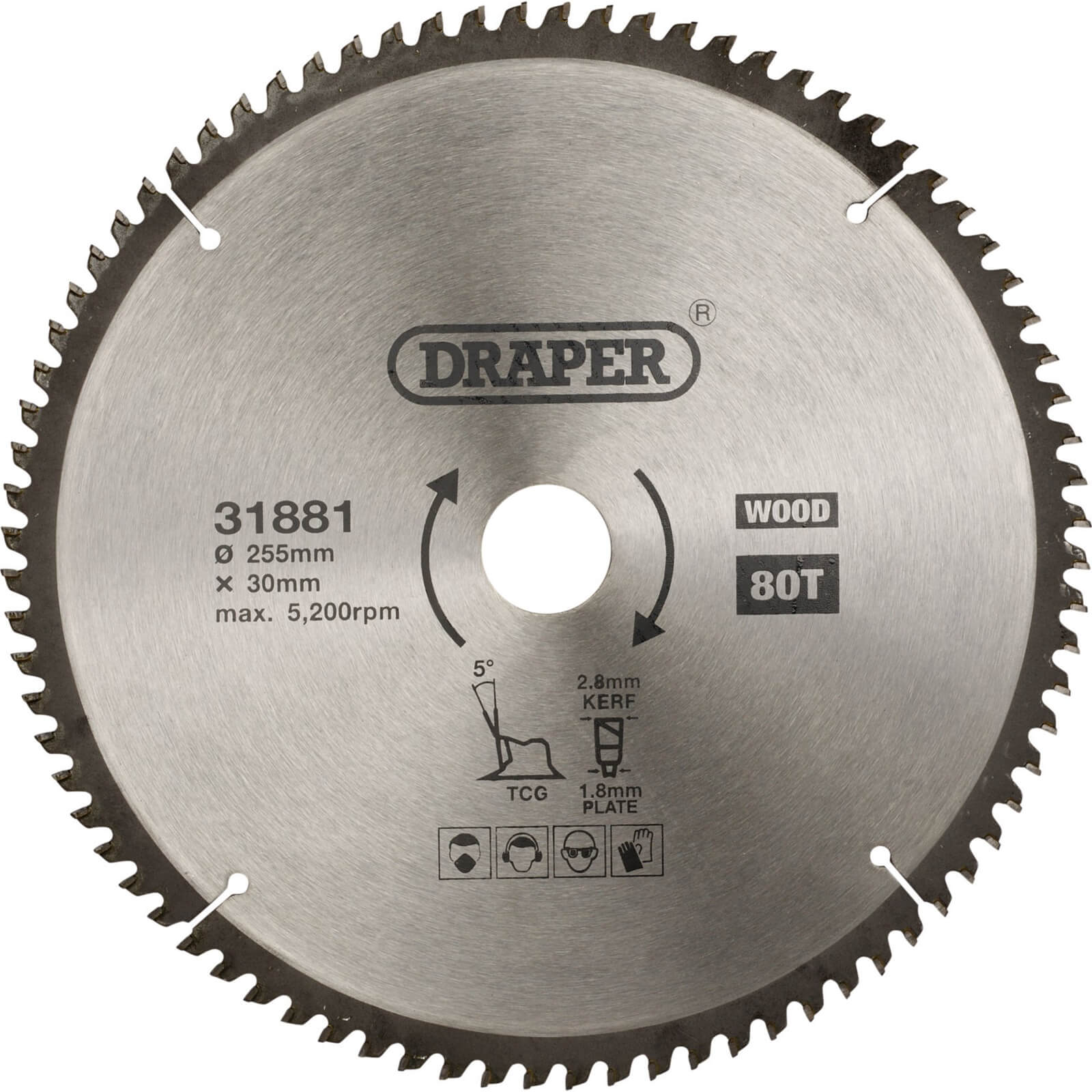 Image of Draper TCT Triple Chip Grind Circular Saw Blade 255mm 80T 30mm
