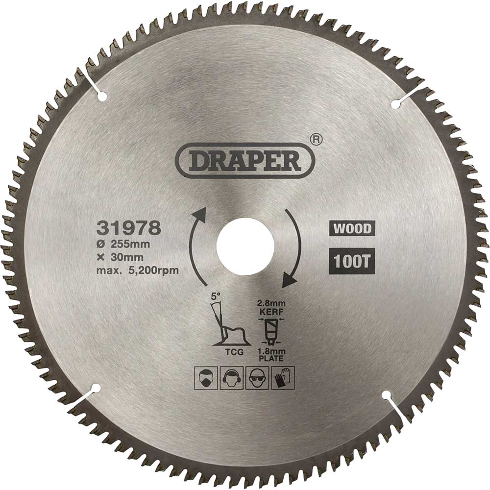 Image of Draper TCT Triple Chip Grind Circular Saw Blade 255mm 100T 30mm