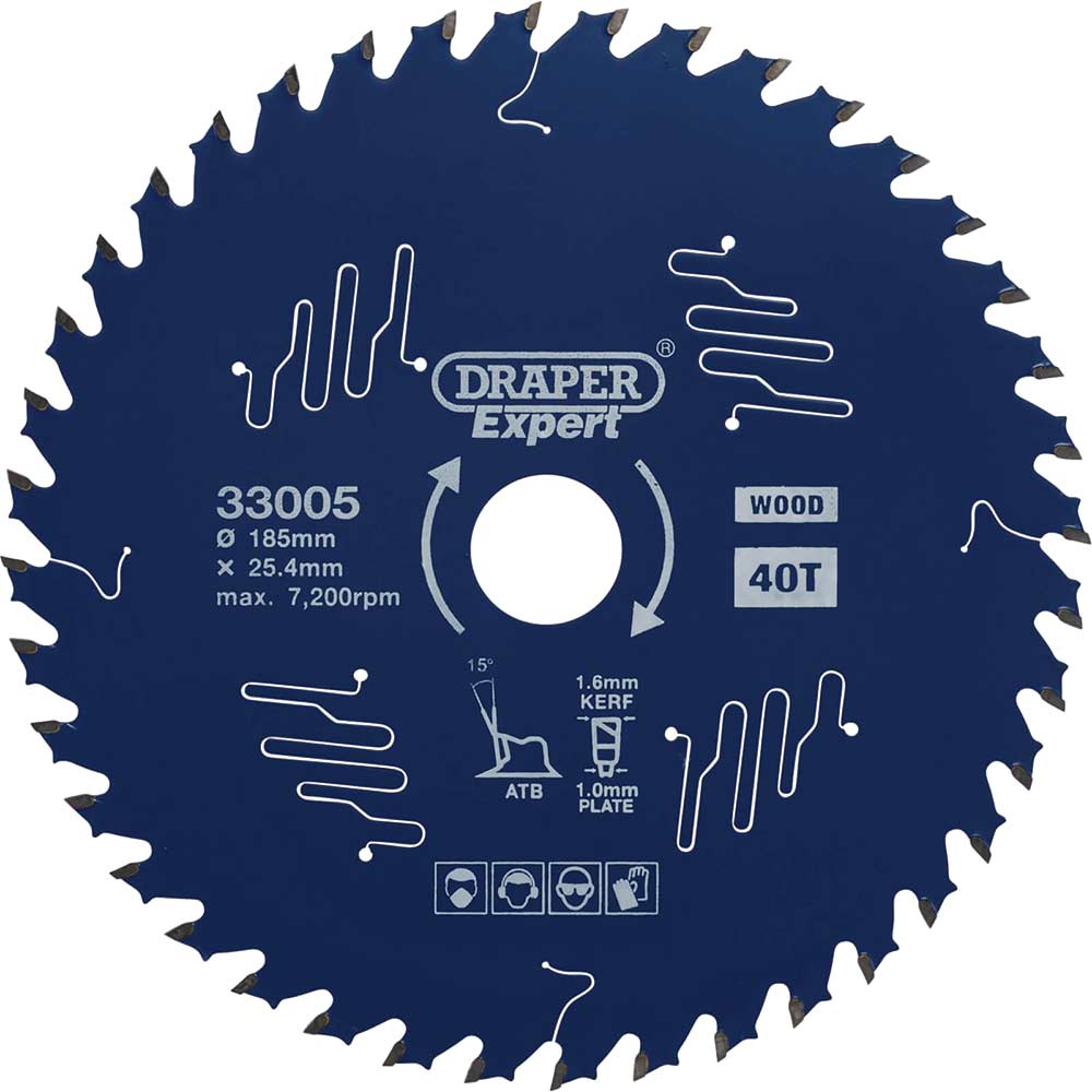 Image of Draper Expert PTFE TCT Circular Saw Blade for Wood 185mm 40T 25.4mm