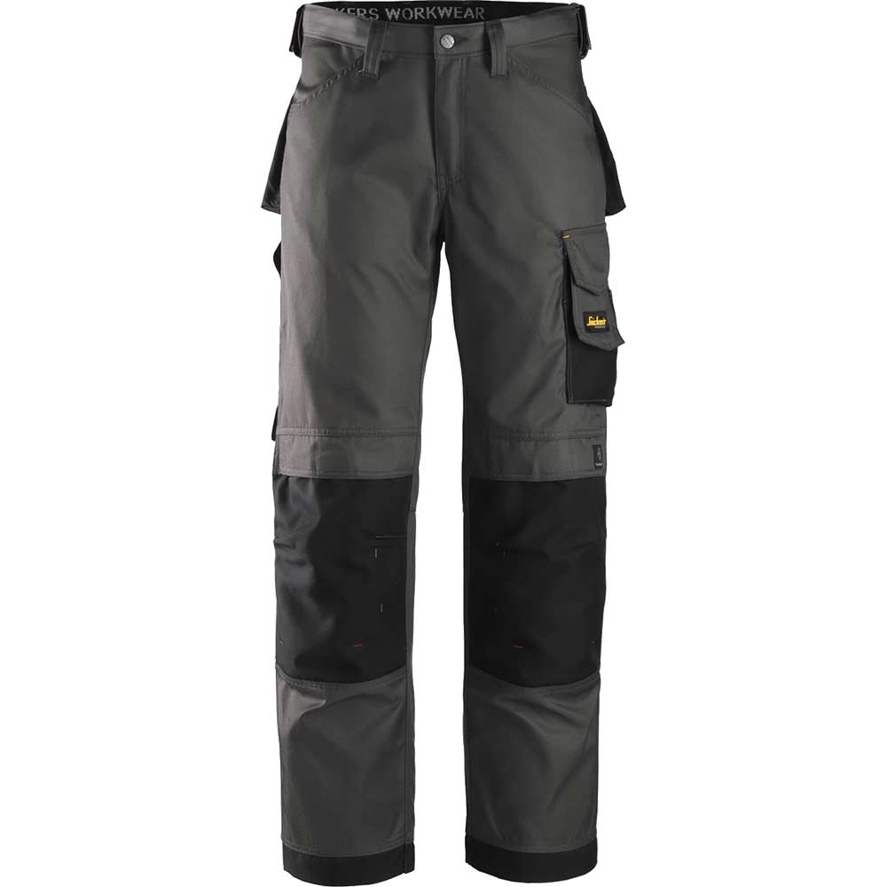 Snickers 3312 Mens DuraTwill Work Trousers Grey / Black 28" 32