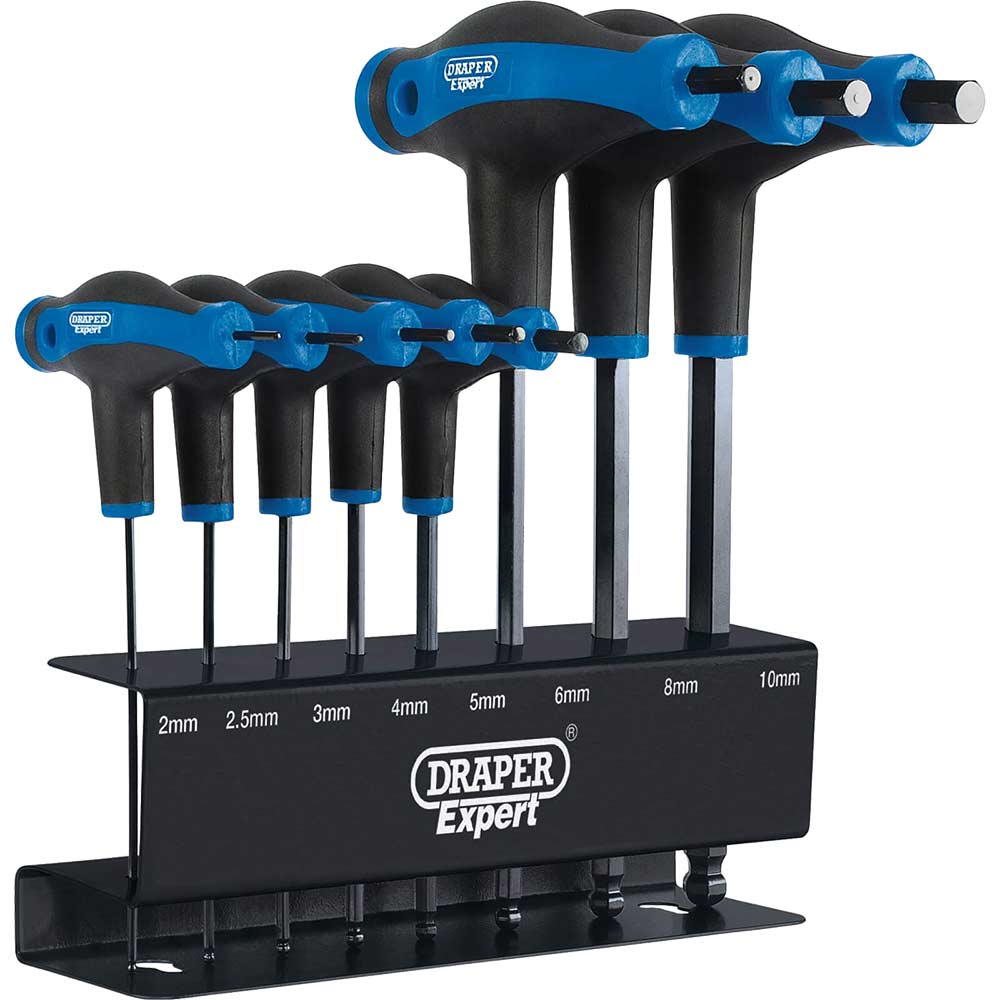 Image of Draper Expert 8 Piece T Handle Ball End Hexagon Allen Key Set Metric