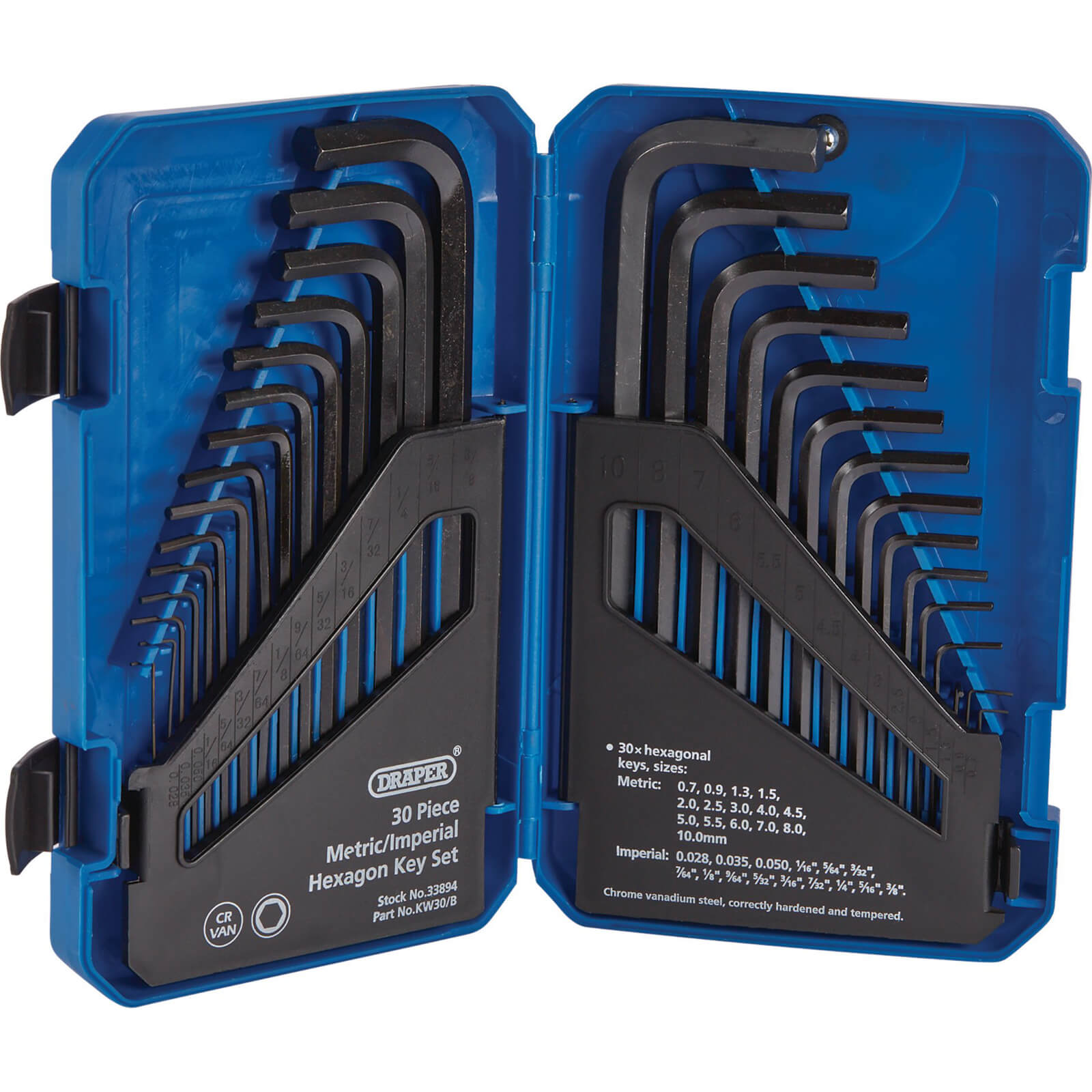 Image of Draper 30 Piece Long Hexagon Allen Key Set Metric and Imperial
