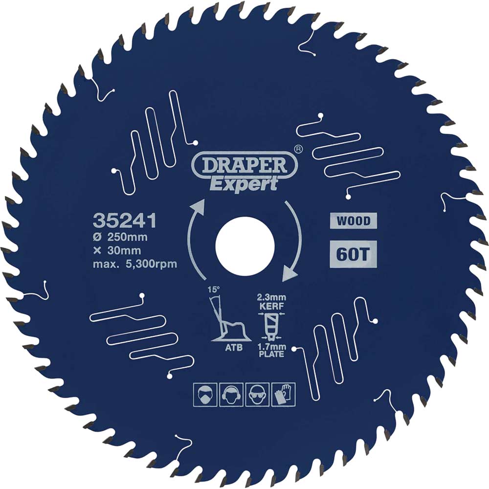 Image of Draper Expert PTFE TCT Circular Saw Blade for Wood 250mm 60T 30mm