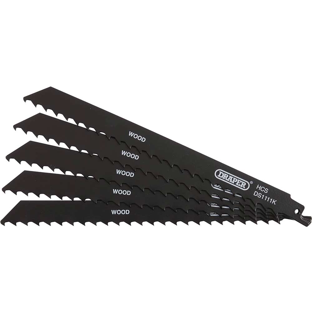 Draper Wood and Plastic Cutting Reciprocating Sabre Saw Blades 225mm Pack of 5