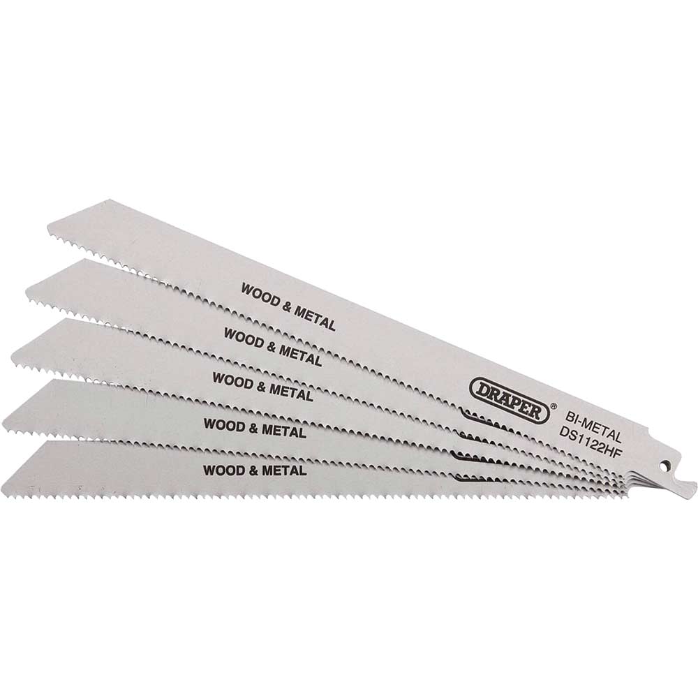 Image of Draper Bi-Metal Multi-Purpose Reciprocating Sabre Saw Blades 225mm Pack of 5