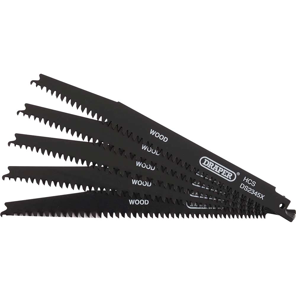 Draper Wood and Plastic Cutting Reciprocating Sabre Saw Blades 200mm Pack of 5