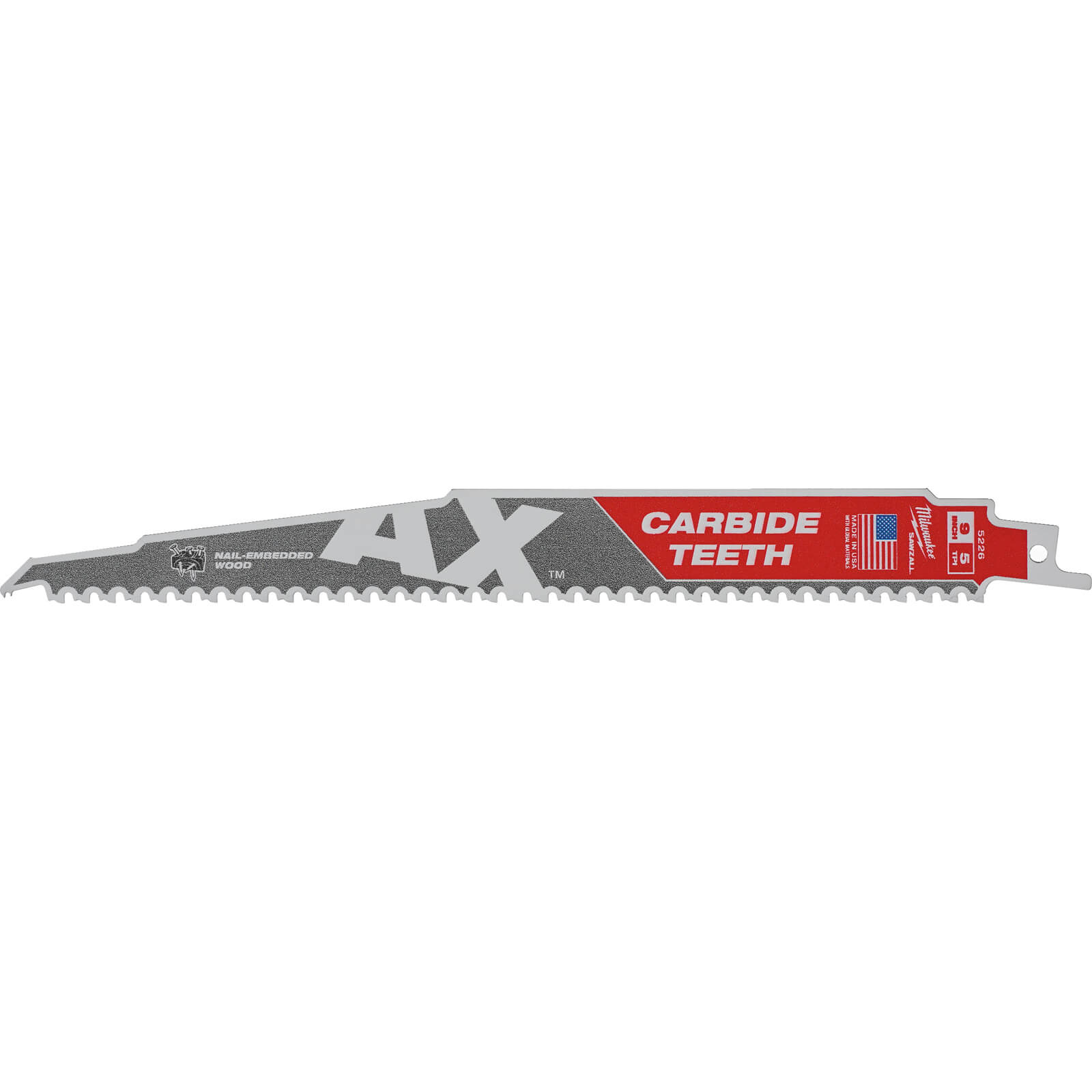 Image of Milwaukee Heavy Duty AX Carbide Demolition Reciprocating Sabre Saw Blades 230mm Pack of 5