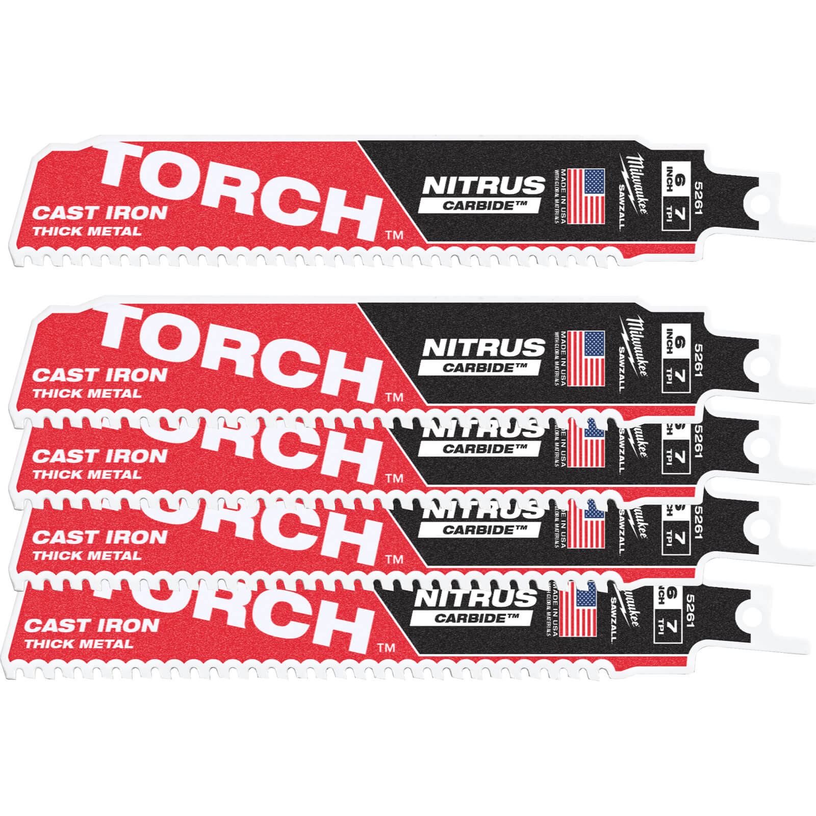 Image of Milwaukee Heavy Duty TORCH Nitrus Carbide Reciprocating Sabre Saw Blades 150mm Pack of 5