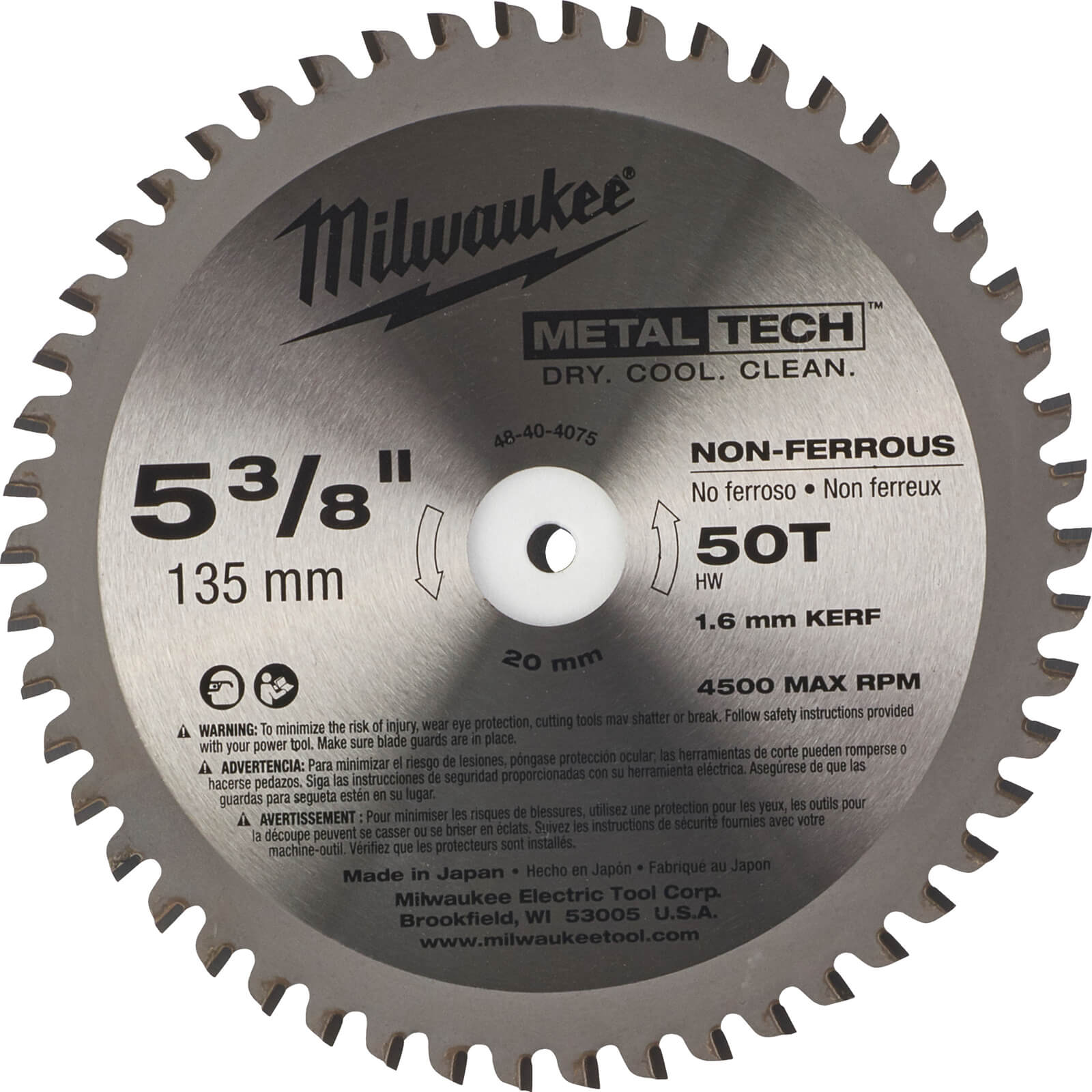 Image of Milwaukee Endurance Aluminium Cutting Circular Saw Blade 135mm 50T 20mm