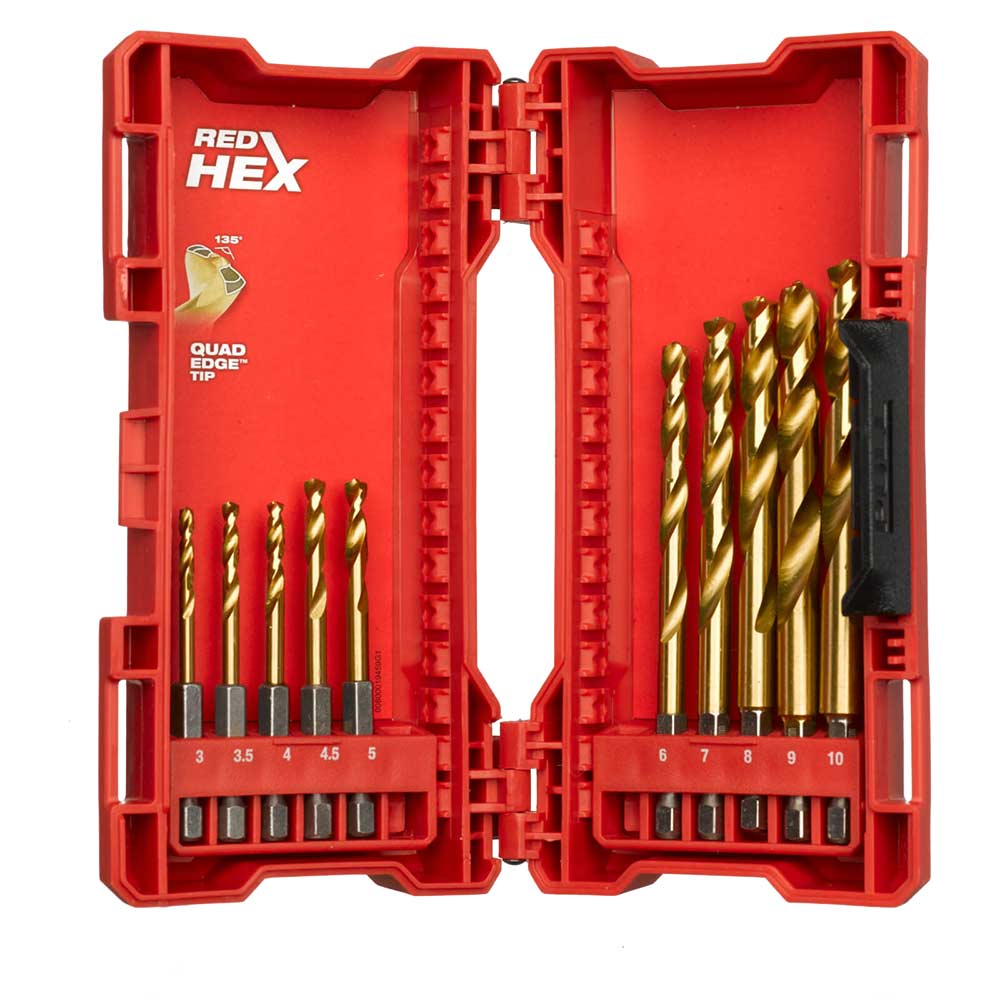 Image of Milwaukee 10 Piece HSS Shockwave Red Hex Impact Drill Bit Set