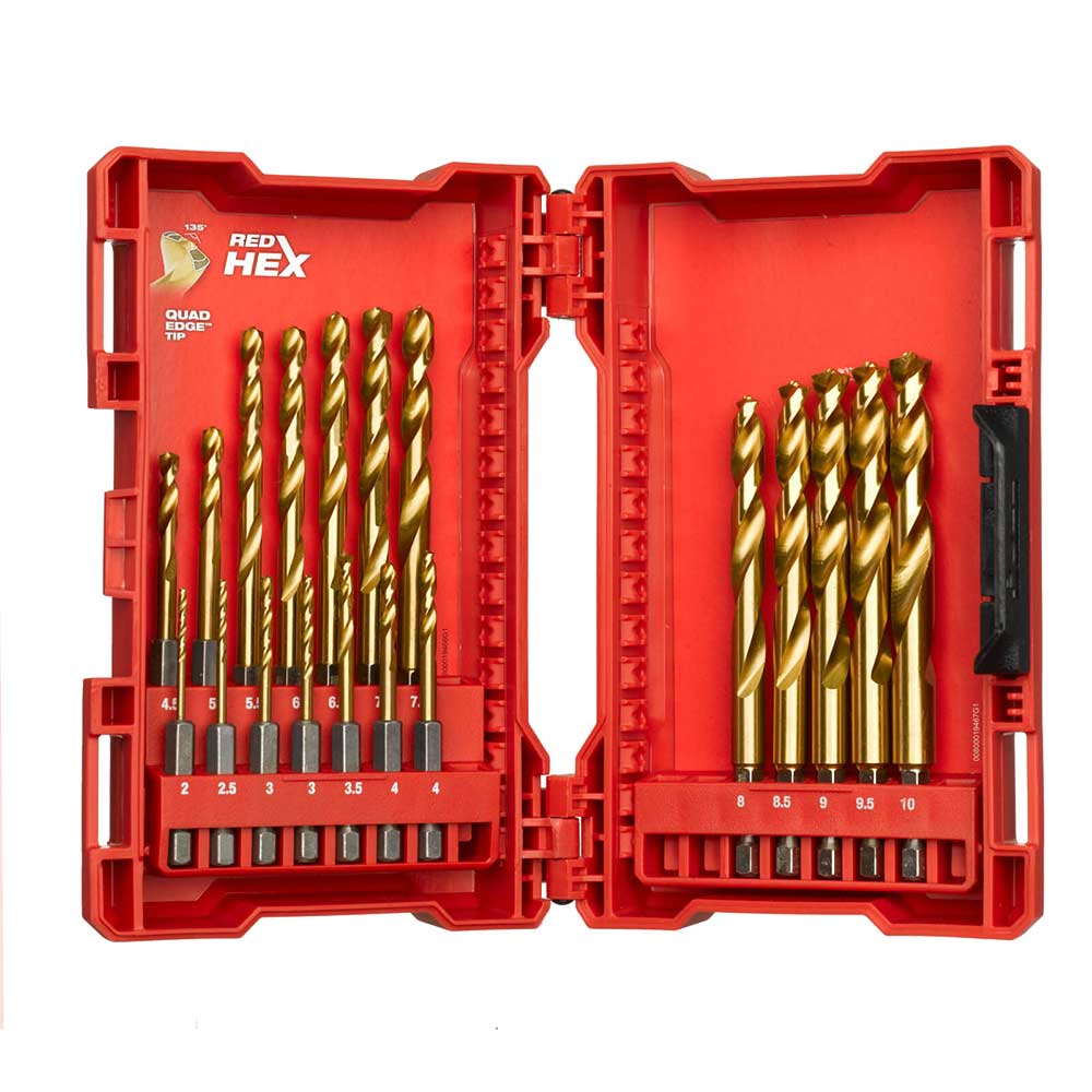 Image of Milwaukee 19 Piece HSS Shockwave Red Hex Impact Drill Bit Set