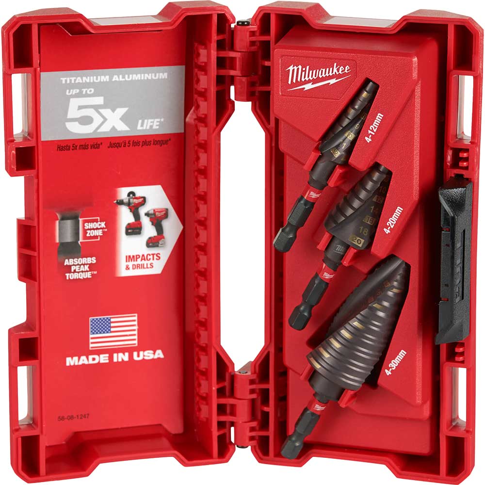 Image of Milwaukee 3 Piece Shockwave Impact Step Drill Set