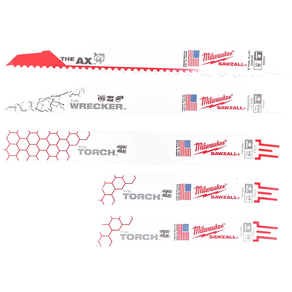 Image of Milwaukee Sawzall 5 Piece Reciprocating Sabre Saw Blade Set