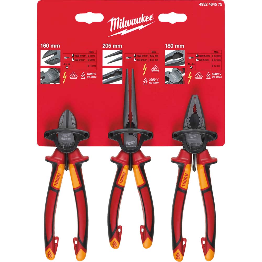 Milwaukee 3 Piece VDE Insulated Plier Set