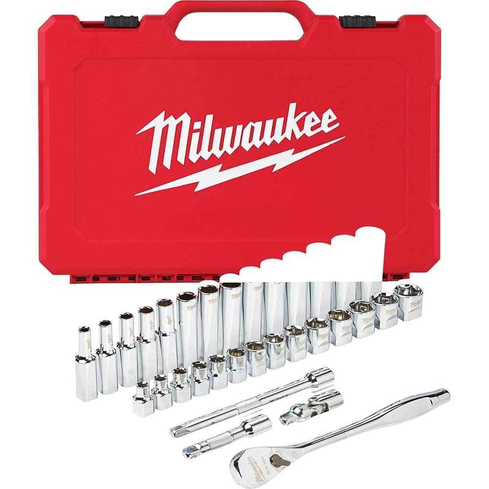 Image of Milwaukee 32 Piece 3/8” Drive Ratchet and Socket Set Metric 3/8"