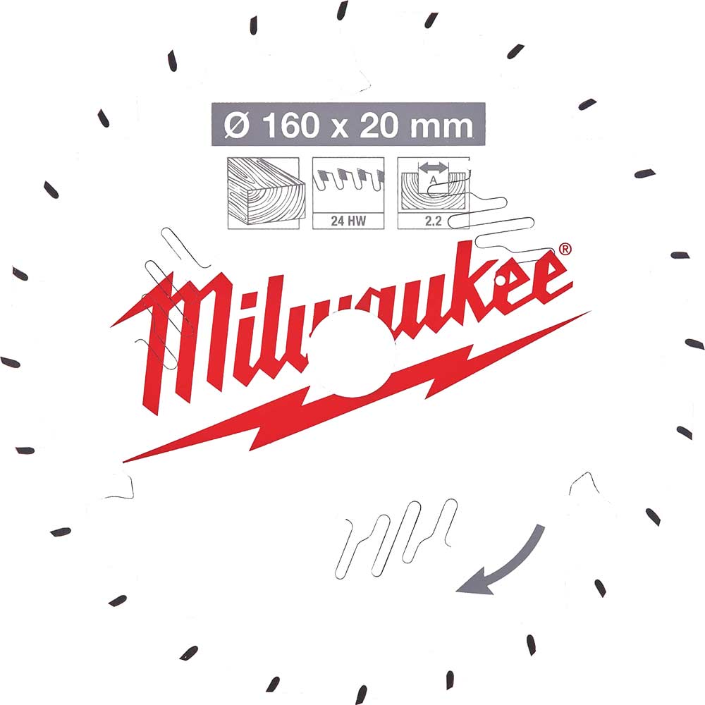 Milwaukee Thin Kerf Wood Cutting Circular Saw Blade 160mm 24T 20mm