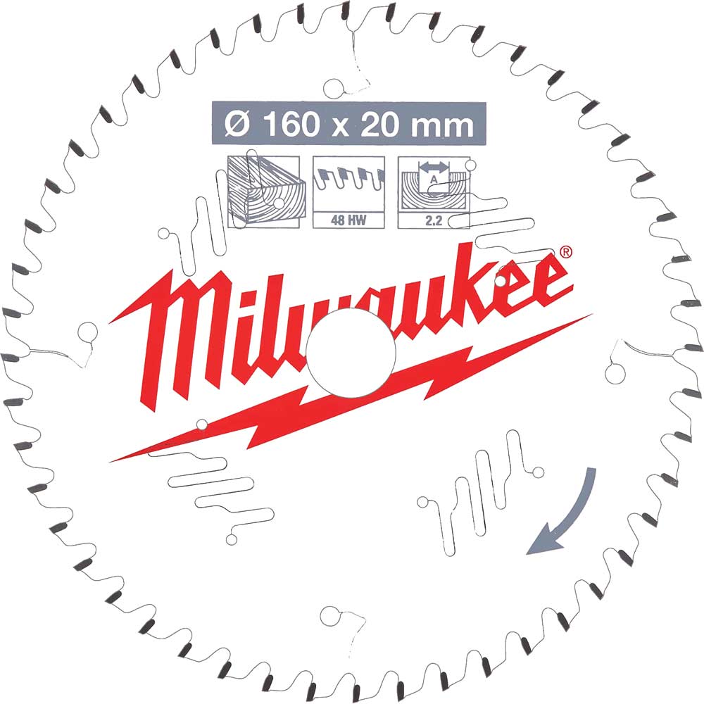Milwaukee Thin Kerf Wood Cutting Circular Saw Blade 160mm 48T 20mm