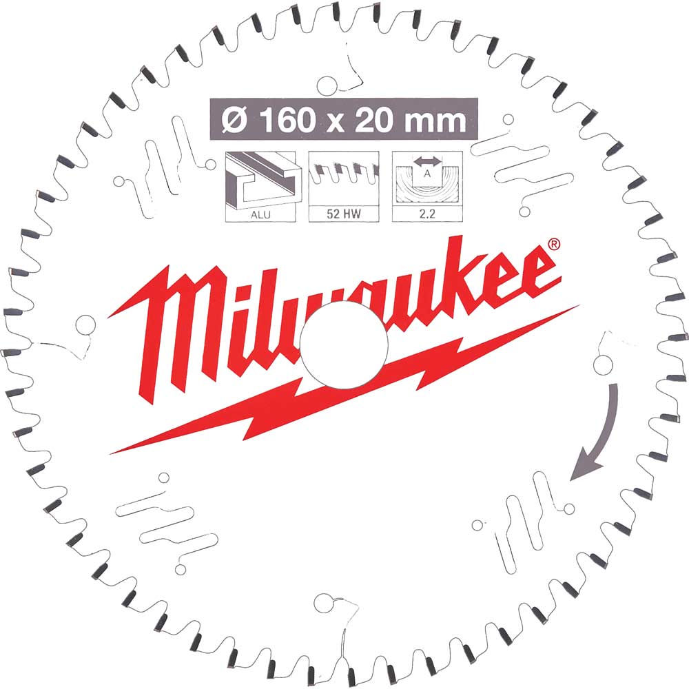 Milwaukee Aluminium Cutting Circular Saw Blade 160mm 52T 20mm