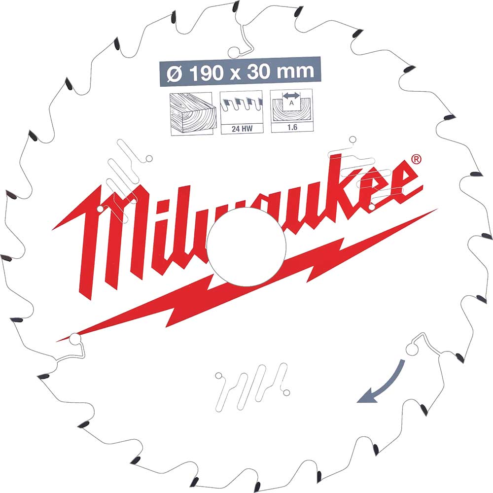 Milwaukee Thin Kerf Wood Cutting Circular Saw Blade 190mm 24T 30mm