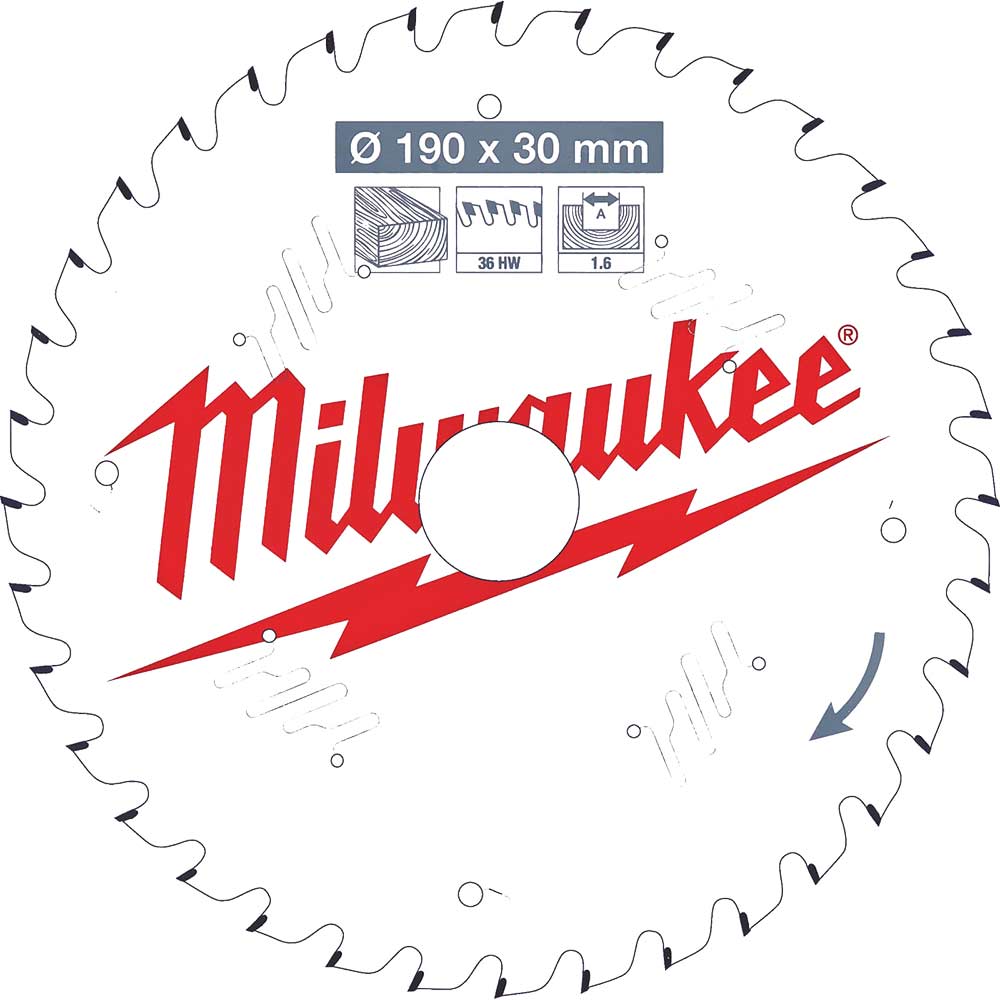 Milwaukee Thin Kerf Wood Cutting Circular Saw Blade 190mm 36T 30mm