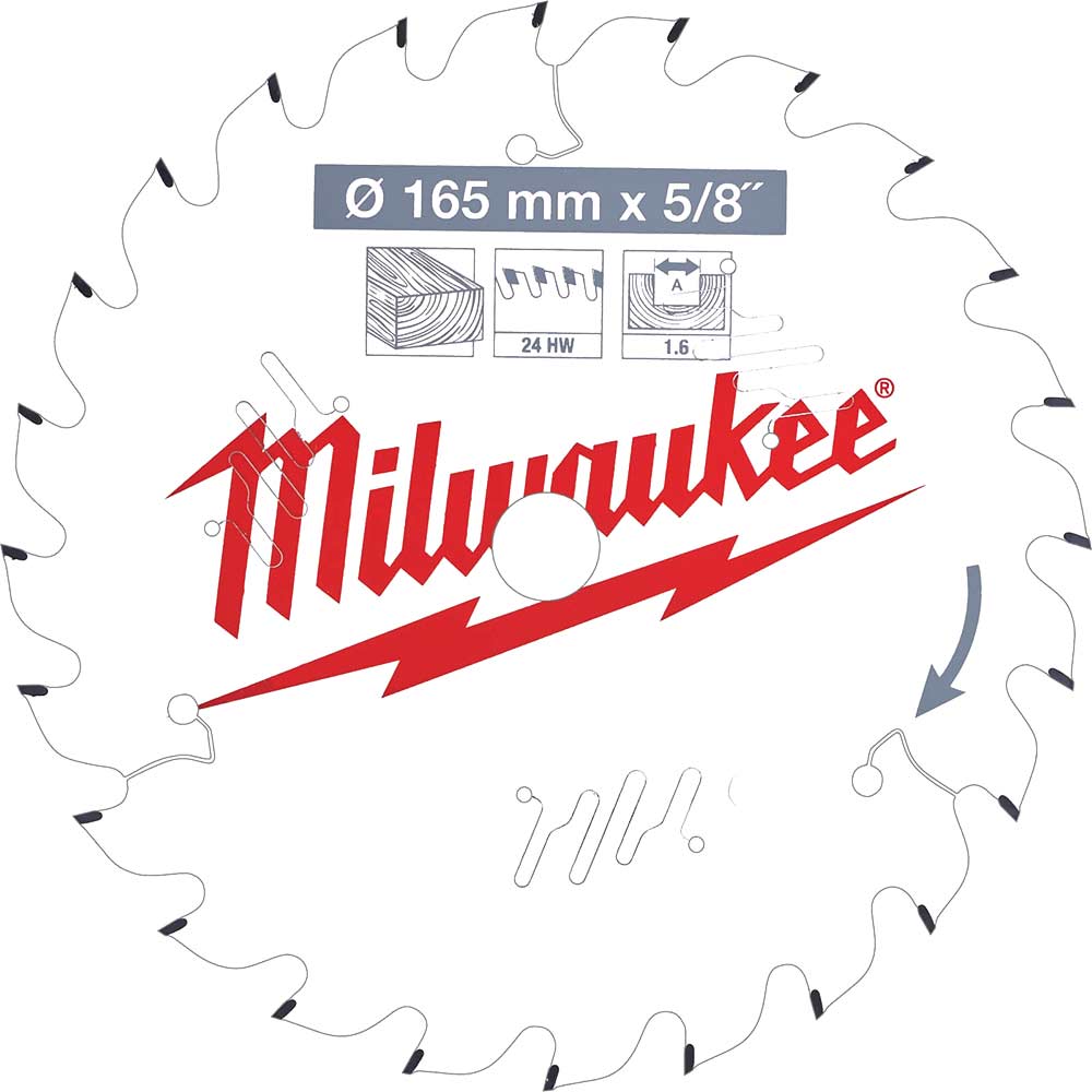 Milwaukee Thin Kerf Wood Cutting Circular Saw Blade 165mm 24T 15.8mm