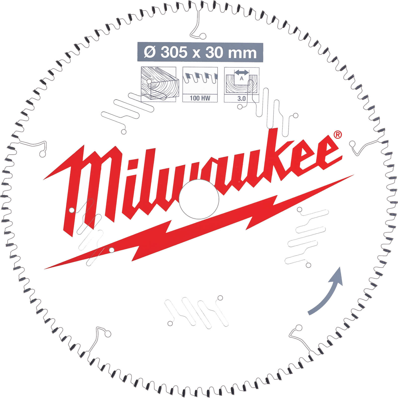 Image of Milwaukee Negative Rake Circular Mitre Saw Blade 305mm 100T 30mm