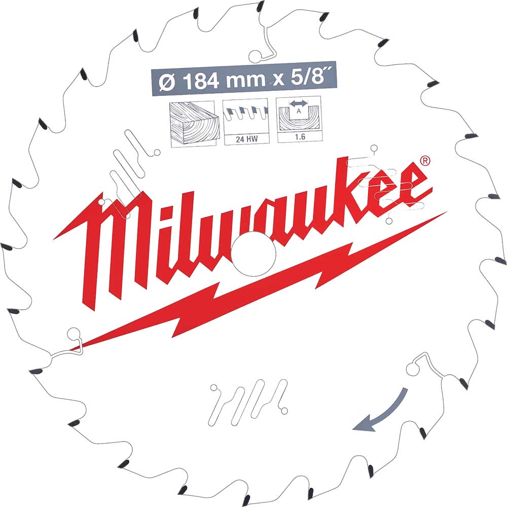Milwaukee Thin Kerf Wood Cutting Circular Saw Blade 184mm 24T 15.8mm