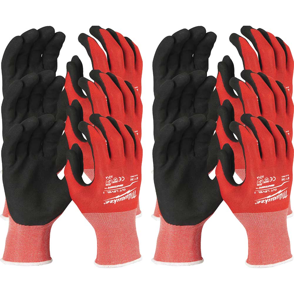 Milwaukee Cut Level 1 Dipped Work Gloves Black / Red M Pack of 12